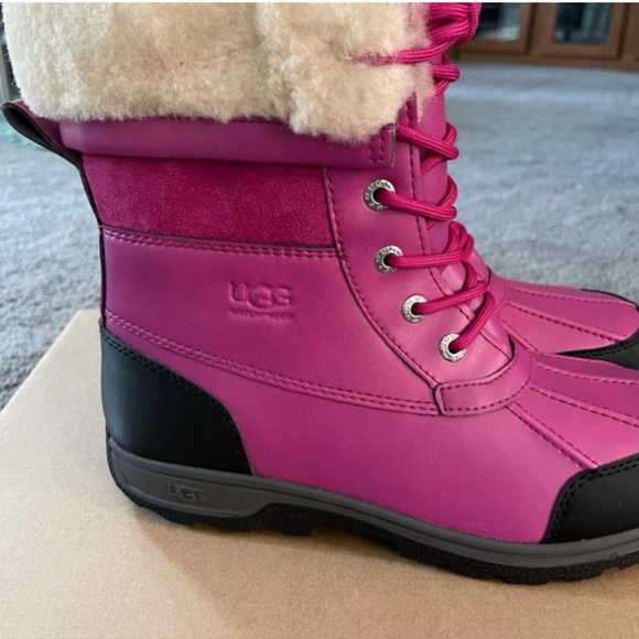 Ugg Butte Ii Crw Fuchsia Suede Sheepskin Snow Boots kids size 2 - Picture 6 of 6